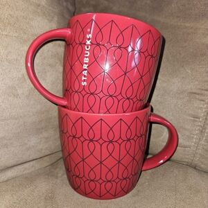 Starbucks Red Ceramic Set Of 2 Mugs